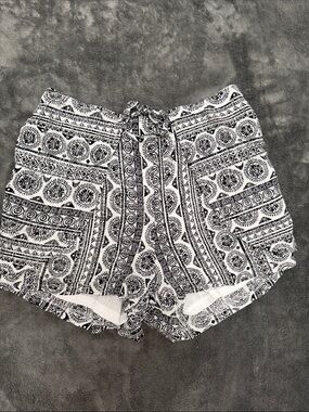 Love Riche Black and White Aztec Print Drawstring Athletic Shorts